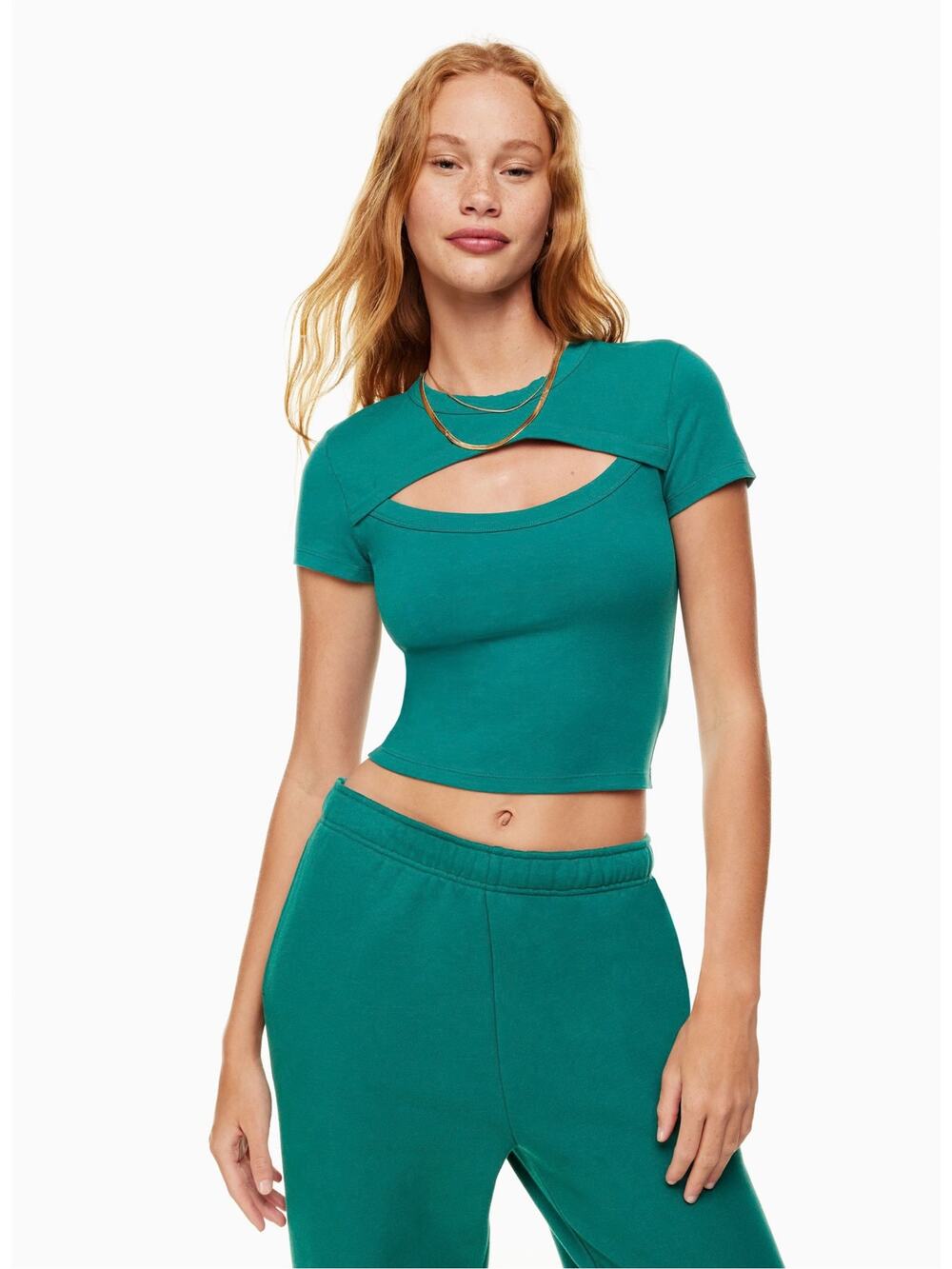 TNA by Aritzia Kelly Green Keyhole Fitted Cropped Top Size Medium
